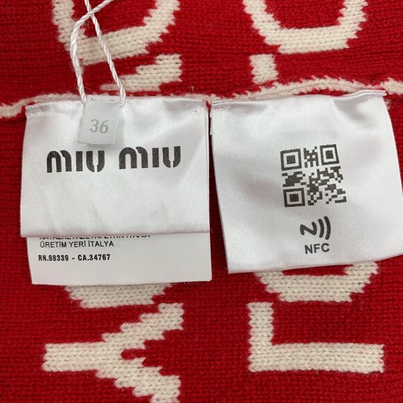 Miu Miu Heart Letter Embroidered Full-Print Cashmere V-Neck Knit Cardigan - Picture 6 of 8